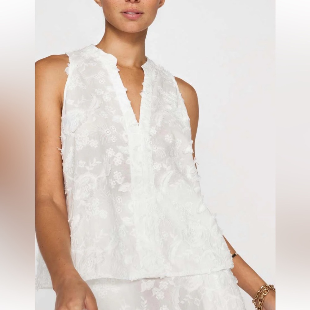 Brochu Walker Francine Embroidered Top in White Ivory XS $319